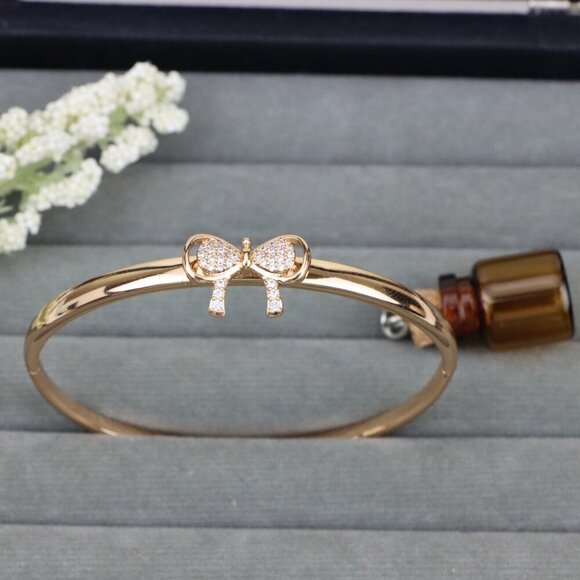 Rose Gold Bangle with Bow Knot Design & Micro Zircon Detailing, XPBL0426 - Picture 10 of 12